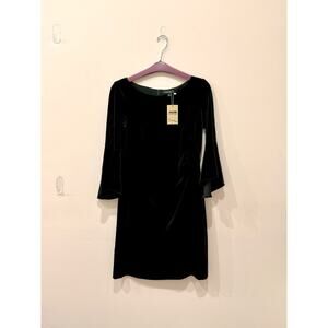 LAUREN Ralph Lauren Bell Sleeve Ruched Shift Velvet Midi Dress Moss Womens 12